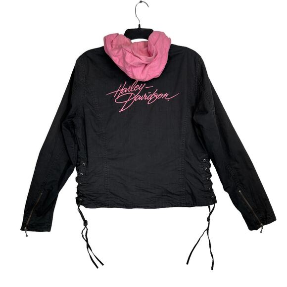 Harley-Davidson Jackets & Blazers - Harley-Davidson Black Pink Script Logo Hoodie Jacket Womens L
